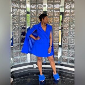 Elegant Akira Blue Blazer Cape Dress